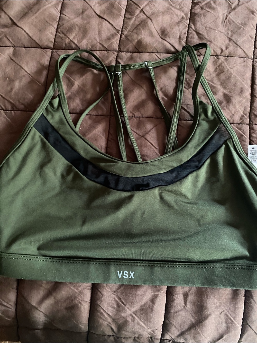 VSX Olive Green Strappy Sports Bra with Black Accent